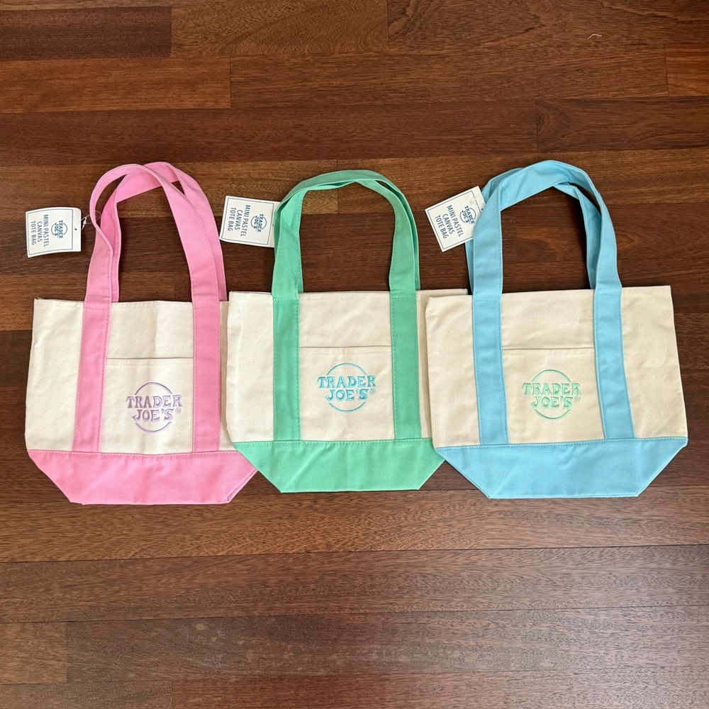Trader Joe's Pastel Canvas Tote Bags - Set of 3